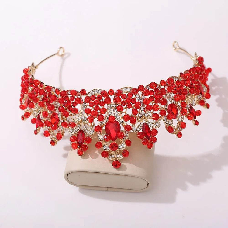 Baroque Pink Crystal Beads Bridal Crowns Handmade Tiaras Bride Headbands Rhinestone Diadem Queen Crown Wedding Hair Accessories - GiFTiFY