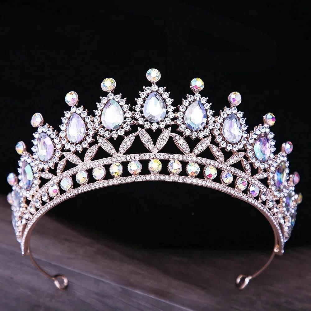 Baroque Blue Green Pink Opal Tiara Crowns Hair Jewelry Rhinestone Diadem Birthday Party Wedding Crystal Bridal Crown Accessories - GiFTiFY