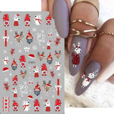 Christmas Nail Art Stickers Decals, Santa, Reindeer, Snowman, Tree Designs, Self-Adhesive Cartoon Nail Supplies, Matte Finish