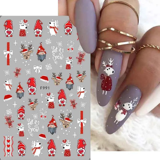 Christmas Nail Art Stickers Decals, Santa, Reindeer, Snowman, Tree Designs, Self-Adhesive Cartoon Nail Supplies, Matte Finish