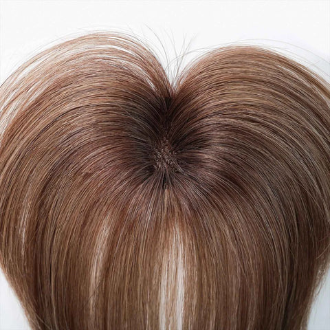 100% Remy Human Hair Toppers with Bangs Light Brown Hairpieces 3D Wispy Bangs for Women Thin Hair Real Human Hair Topper Clip In