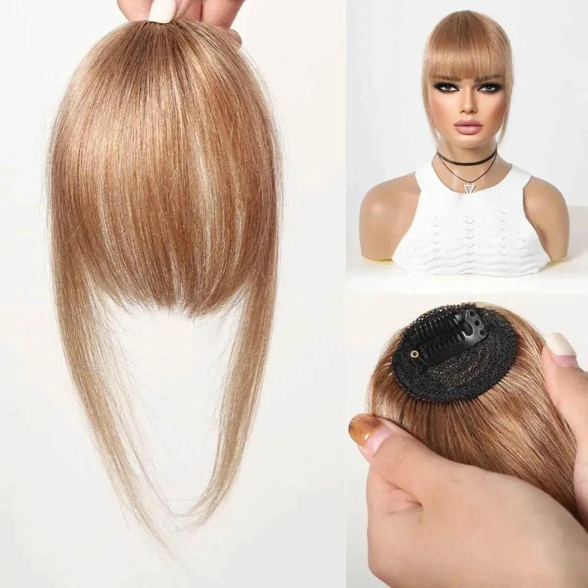 100% Human Hair Bangs Clips in Air Fringe Bangs Hairpiece for Women Platinum Blonde Remy Human Hair Bangs Hair Extension 4.5inch - GiFTiFY