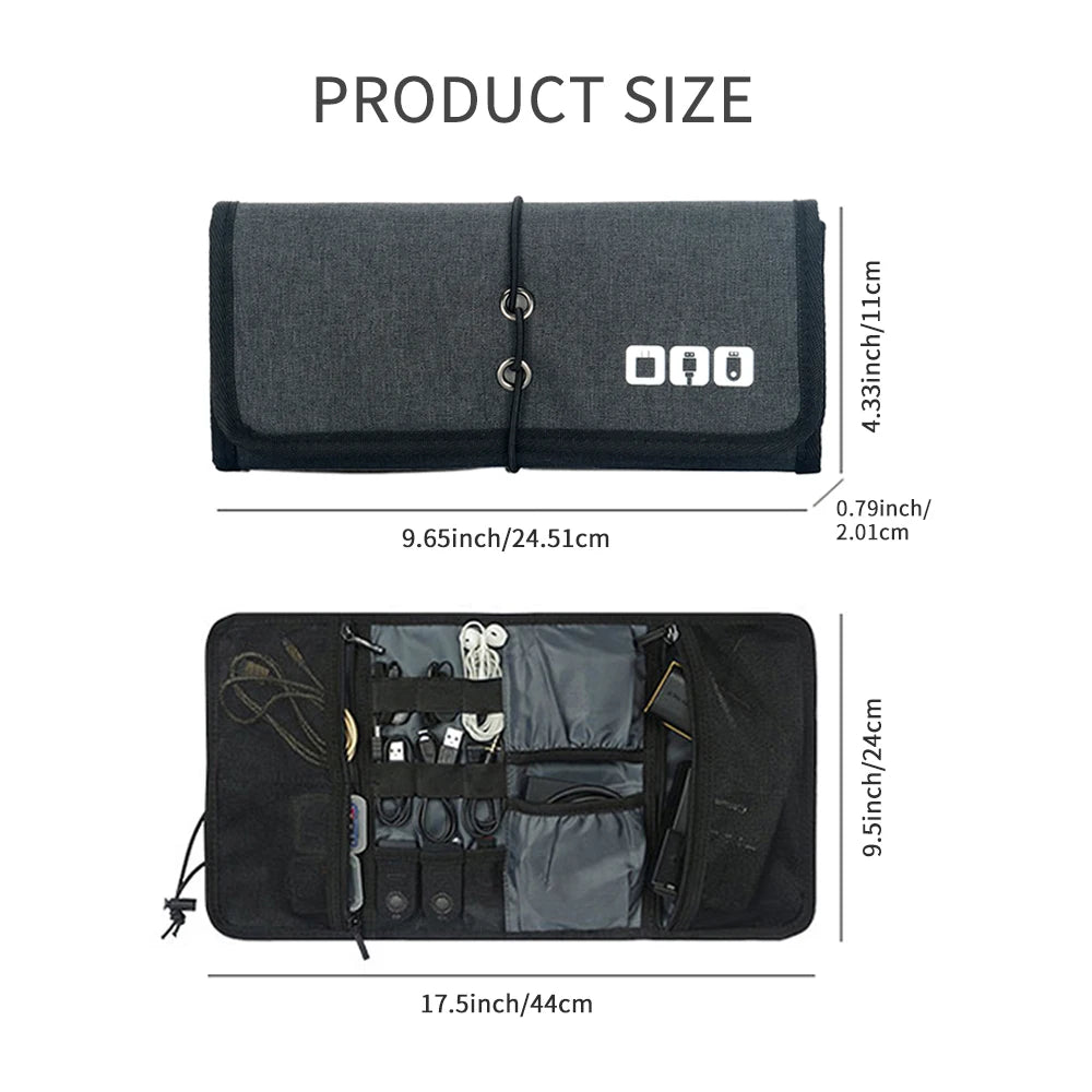 Electronic Organizer Cord Pouch, Travel Cable Charger Phone Accessories Bag Organizer Roll up Tech Carrying Case for USB Cables GiFiFY