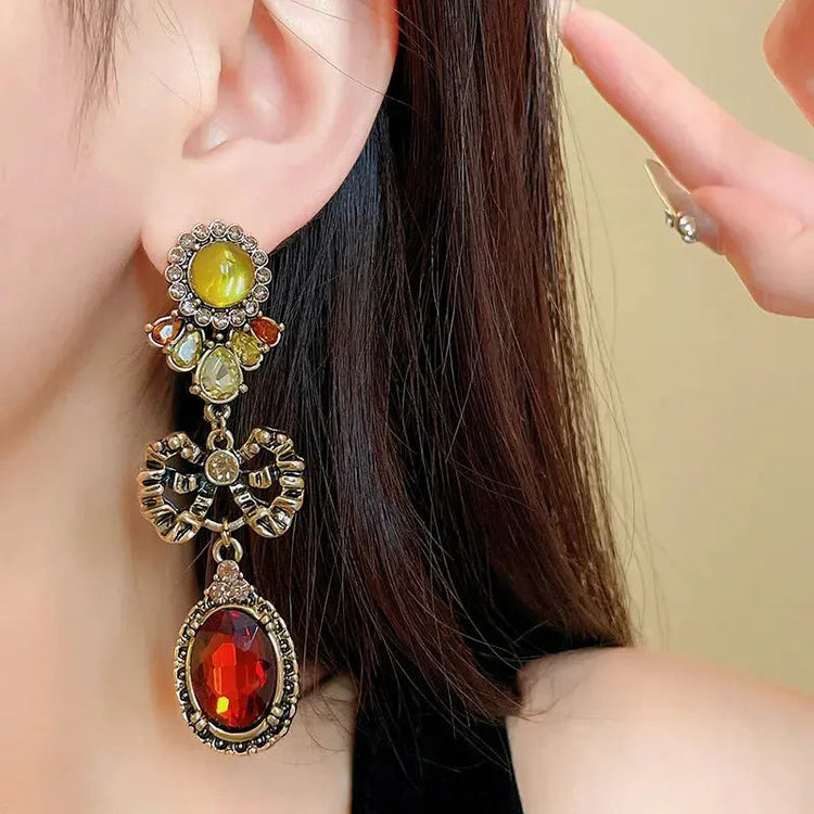 Draweye Bows Earrings for Women Medieval Palace Style Vintage Korean Fashion Aretes De Mujer Geometric Elegant Jewelry - GiFTiFY
