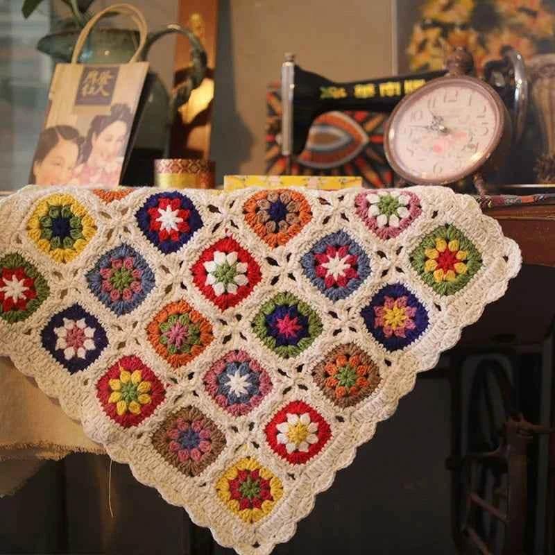 Handmade Knitting Crochet Hair Blanket Grandmother Daisy Rustic Style Decorative Tablecloth Home Decor Accessories - GiFTiFY