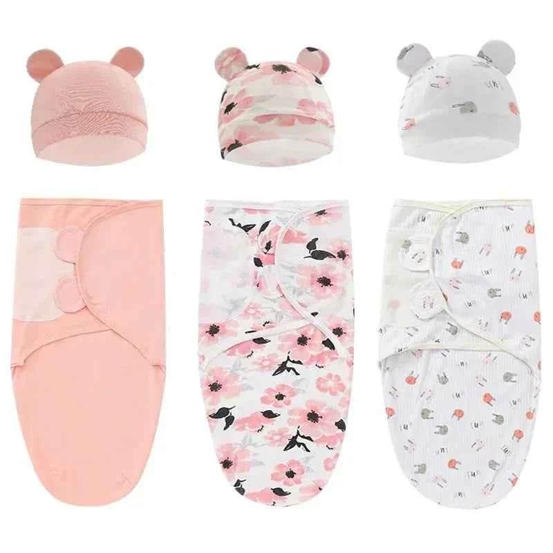 100% Organic Cotton Baby Swaddle Blanket Wrap Hat Set for Infant Adjustable Newborn Swaddle Baby Swaddle for 0-3 Month - GiFTiFY