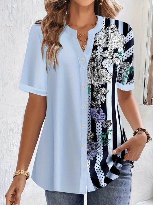 Plus Size Striped Half Sleeve Spring Blouse - GiFTiFY