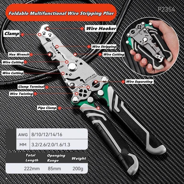 Multifunctional Wire Stripper with Electrical Test Pen Foldable Cable Cutter Crimper Tool, Electrical Folding Pliers for Cutting - GiFTiFY