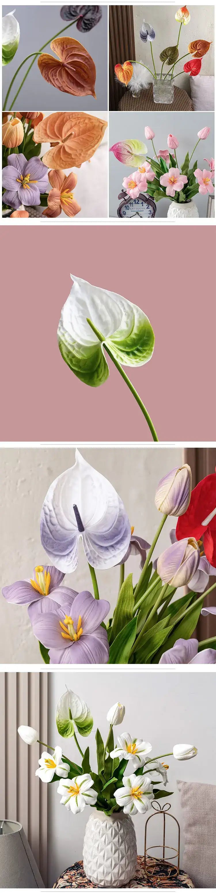 10Pc/lot PU Artificial Flowers Anthurium Bridal Bouquet Wedding Decoration Fake Palm Flowers Home Party Table Floral Arrangement by DSERS