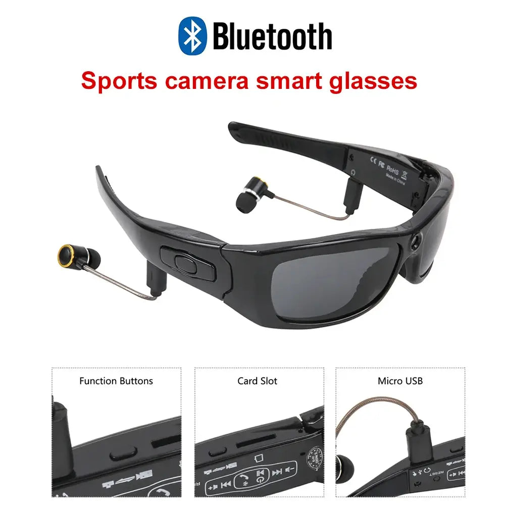 Black Camcorder Glasses Camera with Headphones