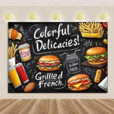 Quick Food Theme Birthday Party Decoration Hamburger French Fries Pizza Background Banner Photography Backdrop Supplies Kid Gift - GiFTiFY