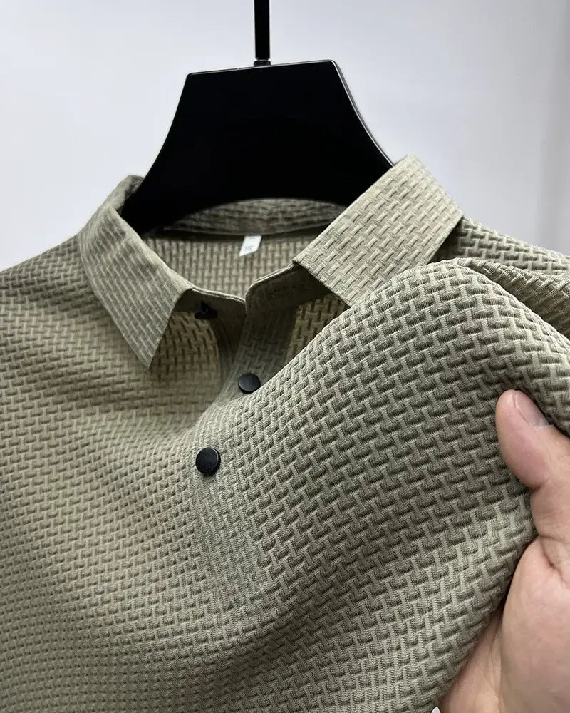Mens Lop-Up Hollow Short-Sleeved Woven Shirts