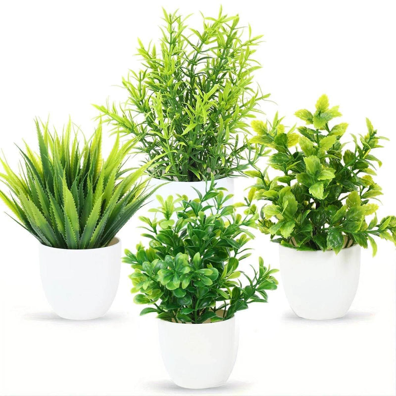 1/4pcs Artificial Plants Potted Green Bonsai Small Tree Grass Plant Pot Ornament Fake Flower for Home Garden Decor Wedding Party by DSERS