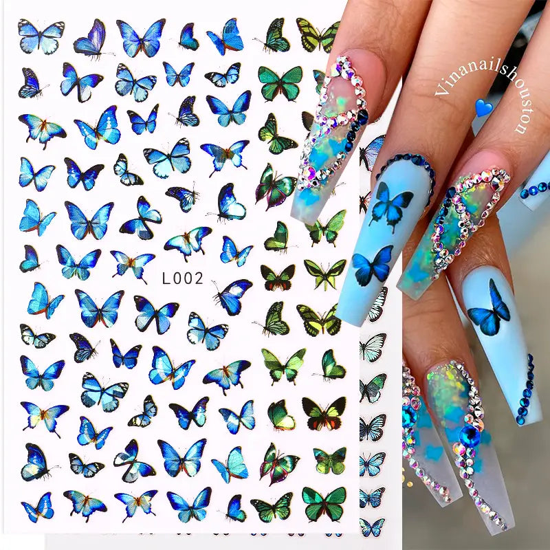 Blue Butterfly Self-Adhesive Nail Stickers Colorful 3D
