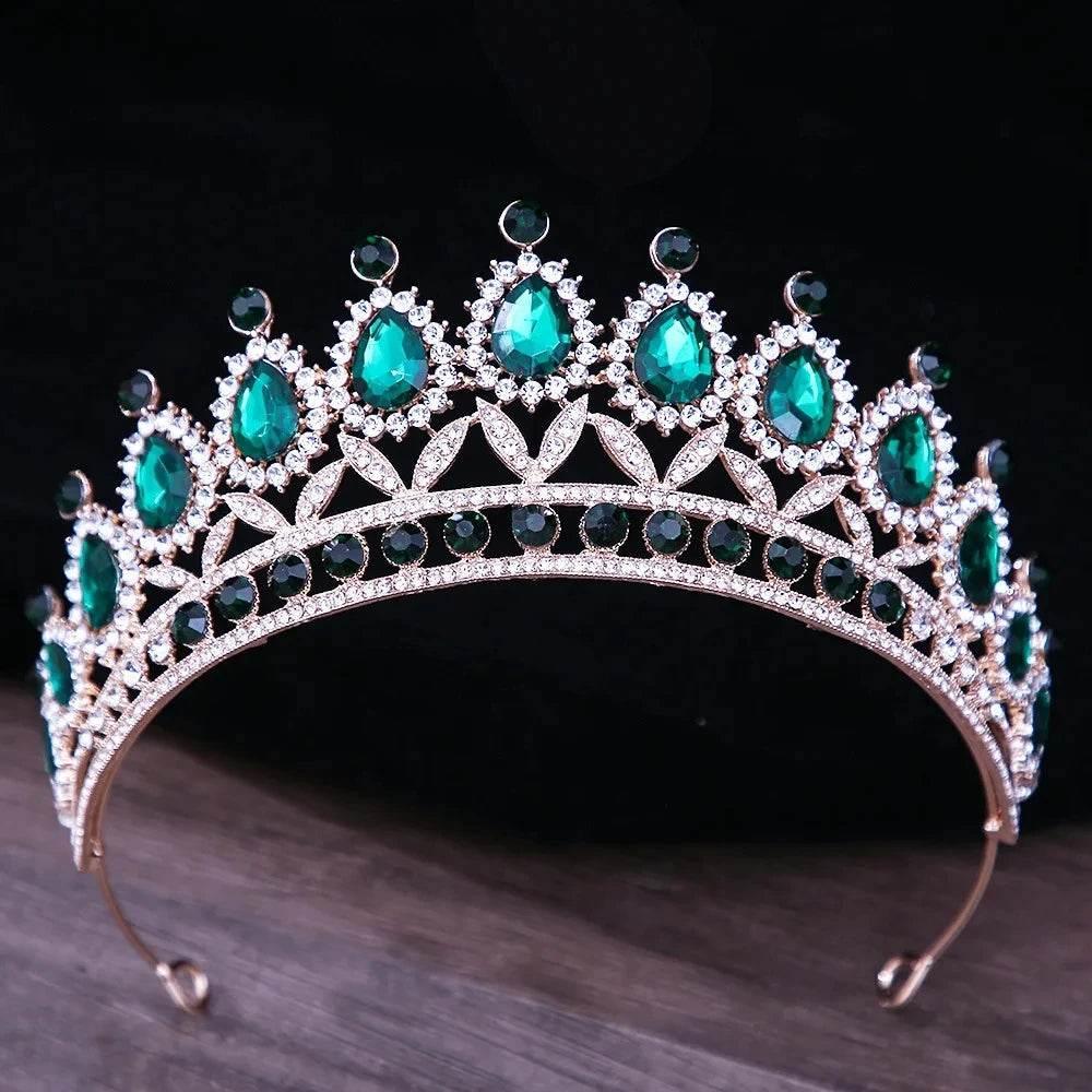 Baroque Blue Green Pink Opal Tiara Crowns Hair Jewelry Rhinestone Diadem Birthday Party Wedding Crystal Bridal Crown Accessories Tiaras by DSERS