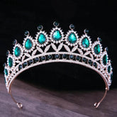 Baroque Blue Green Pink Opal Tiara Crowns Hair Jewelry Rhinestone Diadem Birthday Party Wedding Crystal Bridal Crown Accessories - GiFTiFY