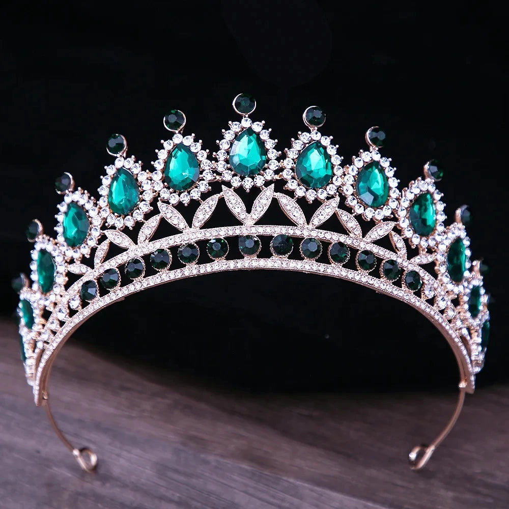 Baroque Blue Green Pink Opal Tiara Crowns Hair Jewelry Rhinestone Diadem Birthday Party Wedding Crystal Bridal Crown Accessories DSERS
