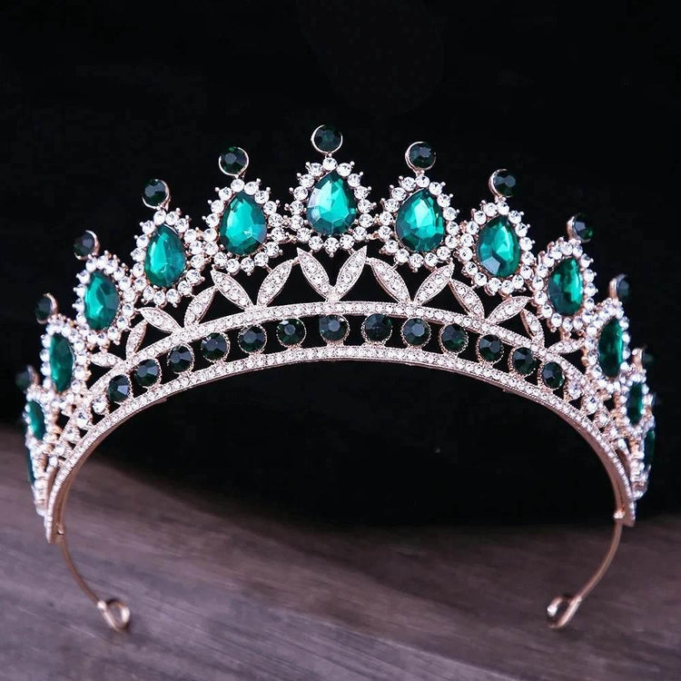Baroque Blue Green Pink Opal Tiara Crowns Hair Jewelry Rhinestone Diadem Birthday Party Wedding Crystal Bridal Crown Accessories - GiFTiFY