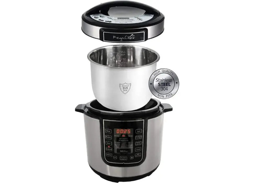 Digital Pressure Cooker Silver 6 quart Multifunctional cookware Preset Timer Stainless Steel