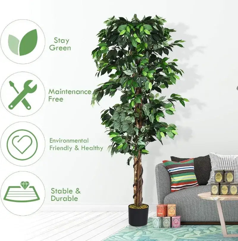 Artificial Ficus Silk Tree in Black Pot