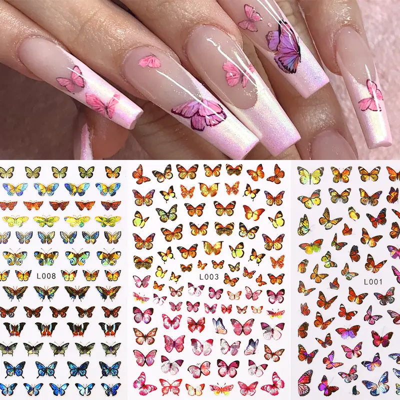 Blue Butterfly Self-Adhesive Nail Stickers Colorful 3D