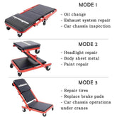 3-in-1 Rolling Mechanic Creeper Z Seat, Foldable Garage Chair Lay Down Sit Lean Back, Under Car Shop Auto Repair, Red Black - GiFTiFY