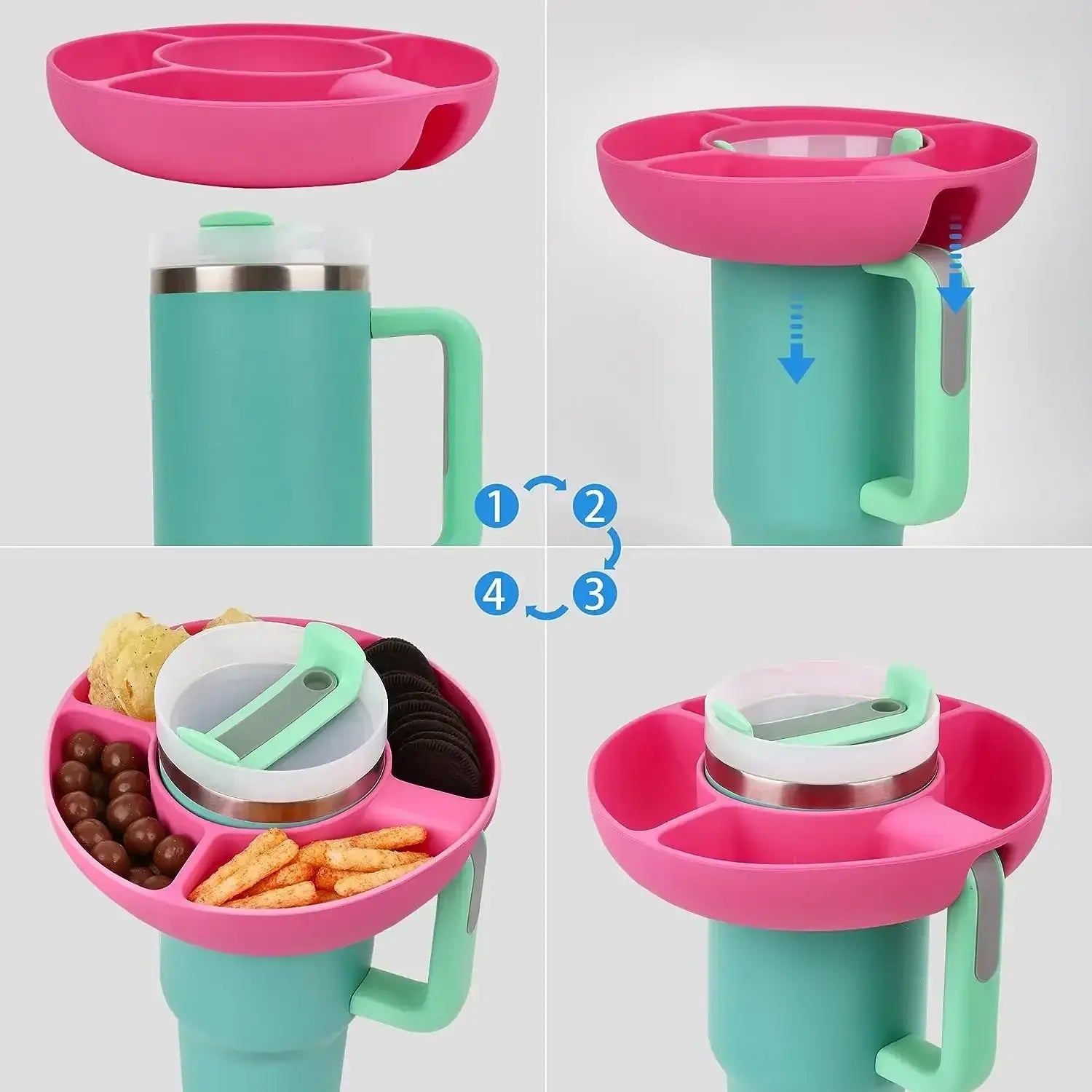 Pink Silicone Snack Bowl with Cup Holder