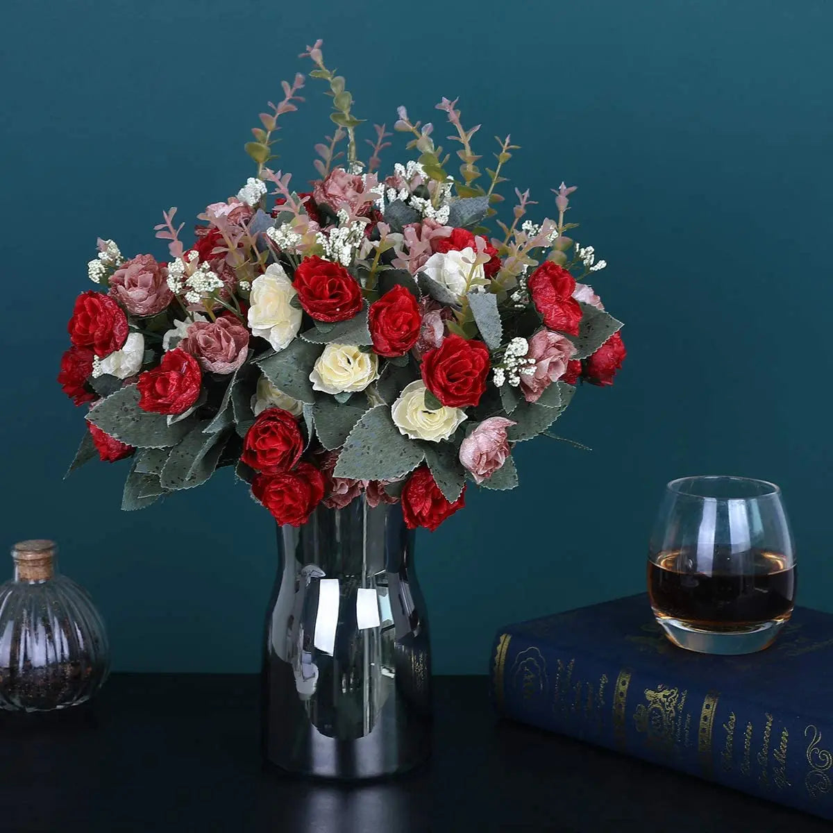 Rose Artificial Flowers Silk Flower with Stems Fake Flowers Bouquet Centerpiece for Party Table Floral Home Bridal Wedding Decor by DSERS