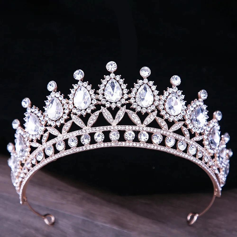 Baroque Blue Green Pink Opal Tiara Crowns Hair Jewelry Rhinestone Diadem Birthday Party Wedding Crystal Bridal Crown Accessories DSERS