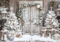 White Christmas Fireplace Background Xmas Tree Garland Gift Photography Backdrop Family Kids