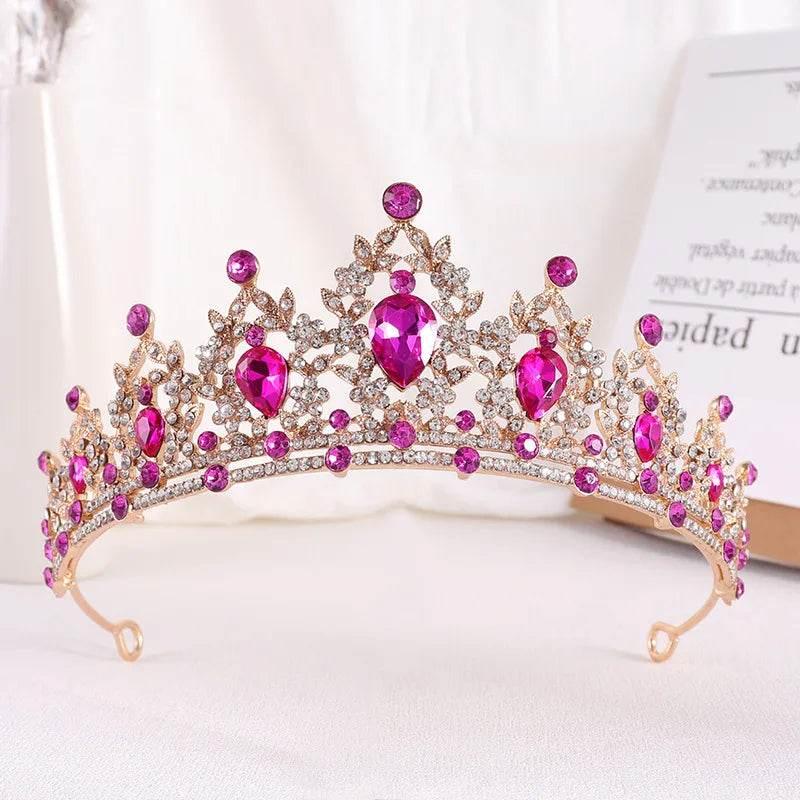 Baroque Gold Color Champagne Crystal Heart Bridal Tiara Crown Rhinestone Pageant Diadem Veil Tiara Headband Wedding Hair Jewelry Tiaras by DSERS