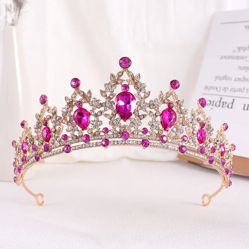 Baroque Gold Color Champagne Crystal Heart Bridal Tiara Crown Rhinestone Pageant Diadem Veil Tiara Headband Wedding Hair Jewelry GiFTiFY