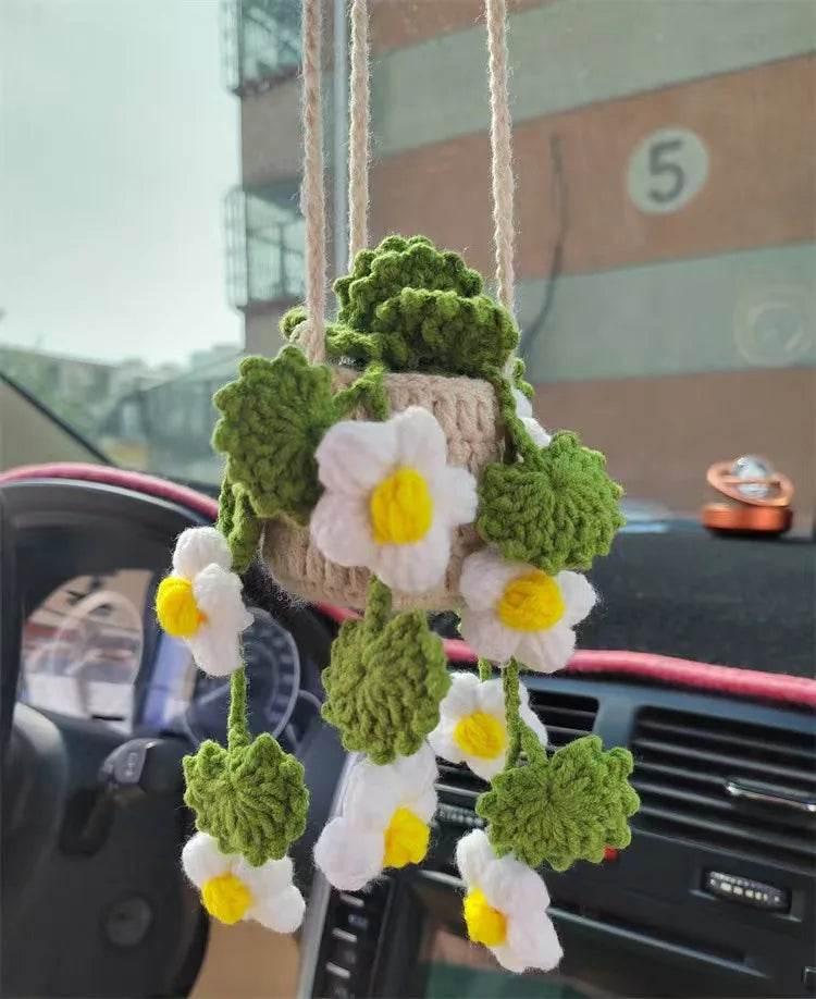 Handmade Crochet Car Styling Plants Succulent Car Plant Ornamentos Decoration Interior Accersories Cute Gift for Women by DSERS