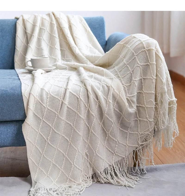 Bohemian Couch Blanket Large Knitted Tassel Throw for Bed Chair Sofa Couch Cover All-Season Blankets Home Decor Soft Comfortable - GiFTiFY