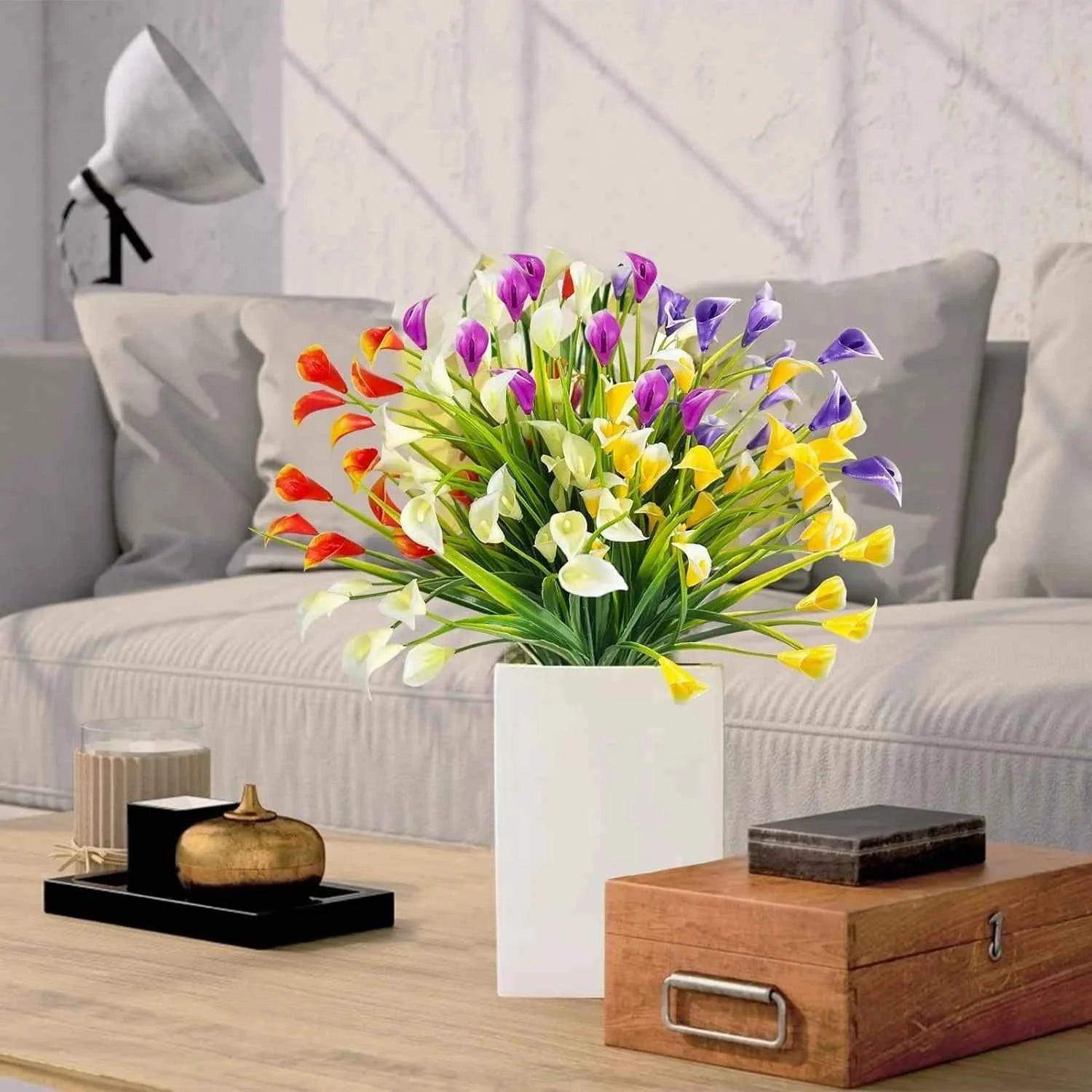 Artificial Calla Lily Bouquet 33cm Fake Flowers for Indoor Home Room Decor Garden Wedding Decora Outdoor Vase Flower Arrangement