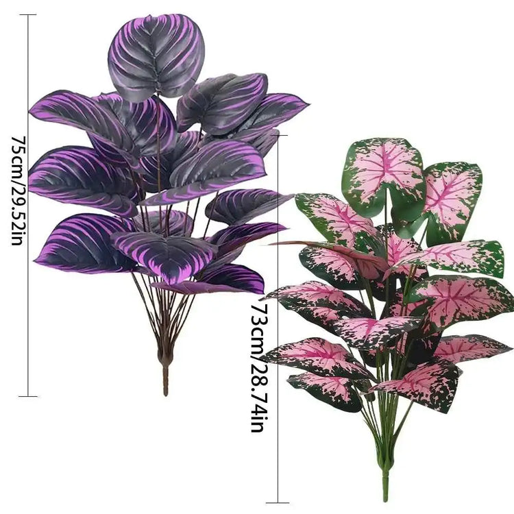Set of 2 Artificial Caladium Plants with Purple Pink Leaf Faux Bonsai Plant