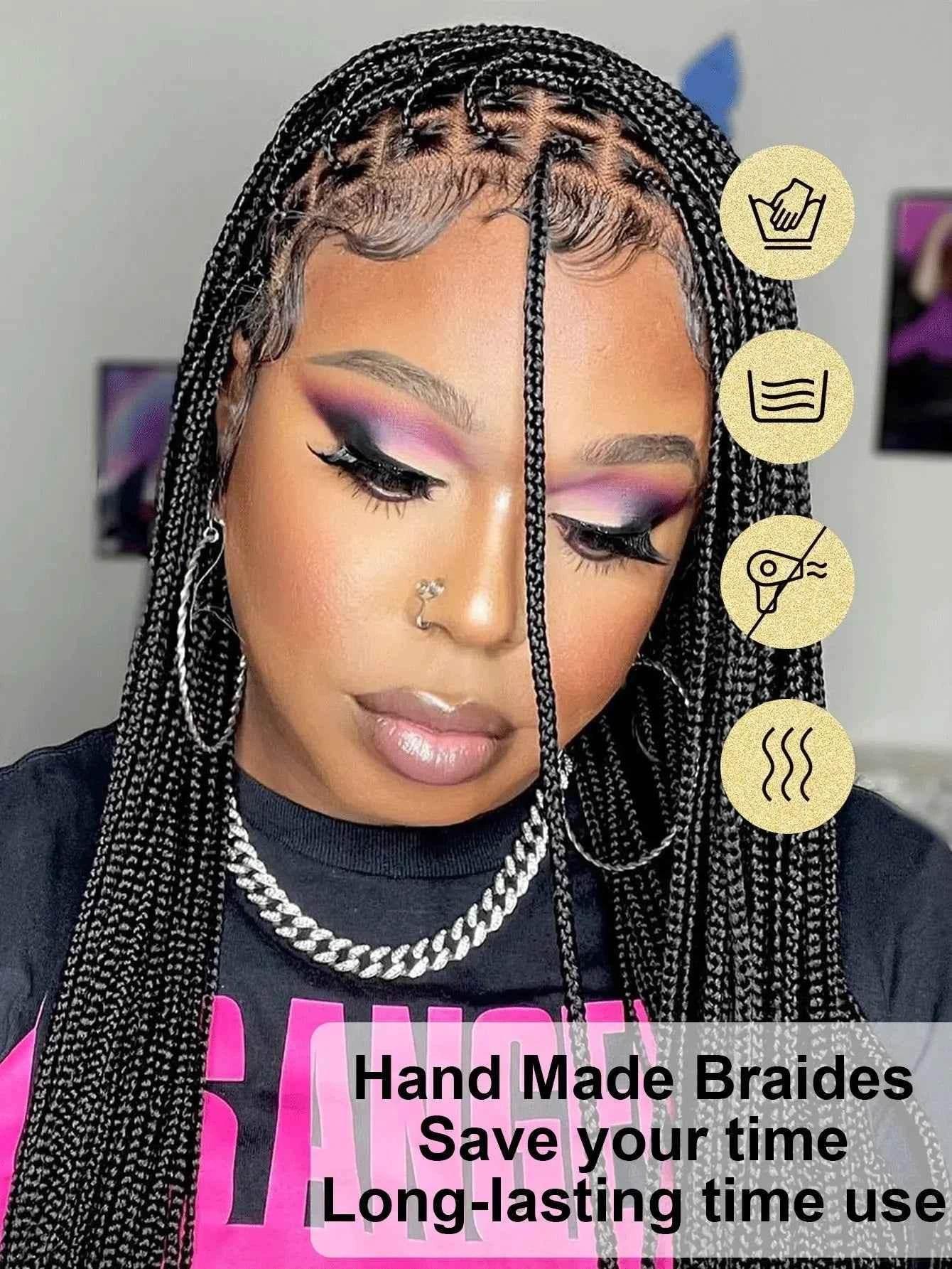 36Inch Cornrow Braided Wigs Synthetic Full Lace Knotless Braided Lace Wig With Baby Hair Small Part Braids Wig For Black Women - GiFTiFY