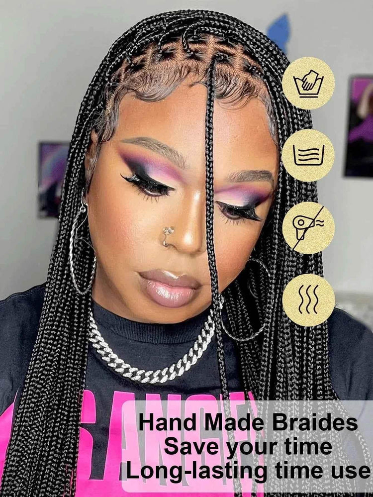 36Inch Cornrow Braided Wigs Synthetic Full Lace Knotless Braided Lace Wig With Baby Hair Small Part Braids Wig For Black Women - GiFTiFY