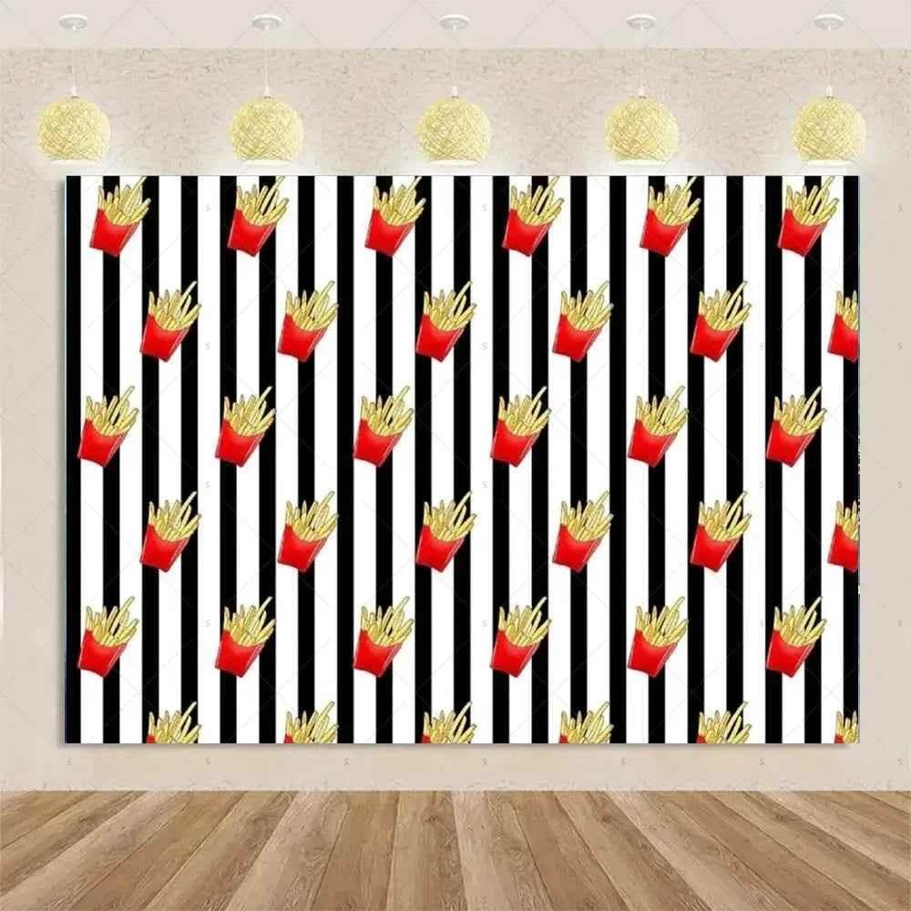 Quick Food Theme Birthday Party Decoration Hamburger French Fries Pizza Background Banner Photography Backdrop Supplies Kid Gift - GiFTiFY