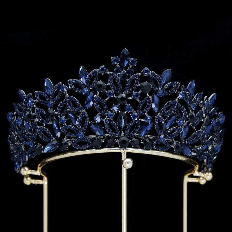 Luxury Blue Crystal Wedding Crown Bridal Headwear Brithday Party Rhinestone Diadem Headband Handwork Headpiece for Women Tiaras Tiaras by DSERS