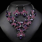 Luxury Purple Crystal Flower Jewelry Set for Women Rhinestone Stud Earrings & Necklace Wedding Party Accessory Bridal Gift by George Black