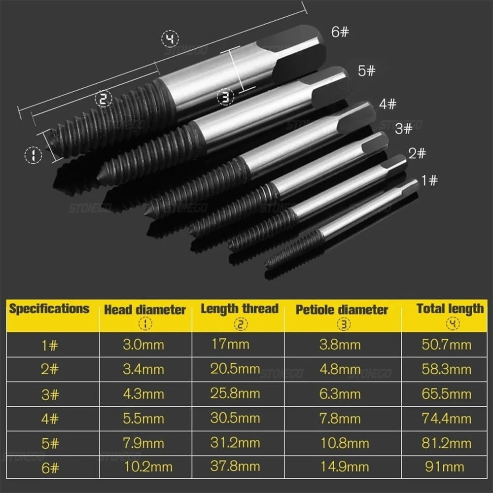 STONEGO 5PCS/6PCS Broken Damaged Screwdriver Extractor Drill Bit Set Carbon Steel Double Side Screw Pull Center Drill Bits GiFTiFY
