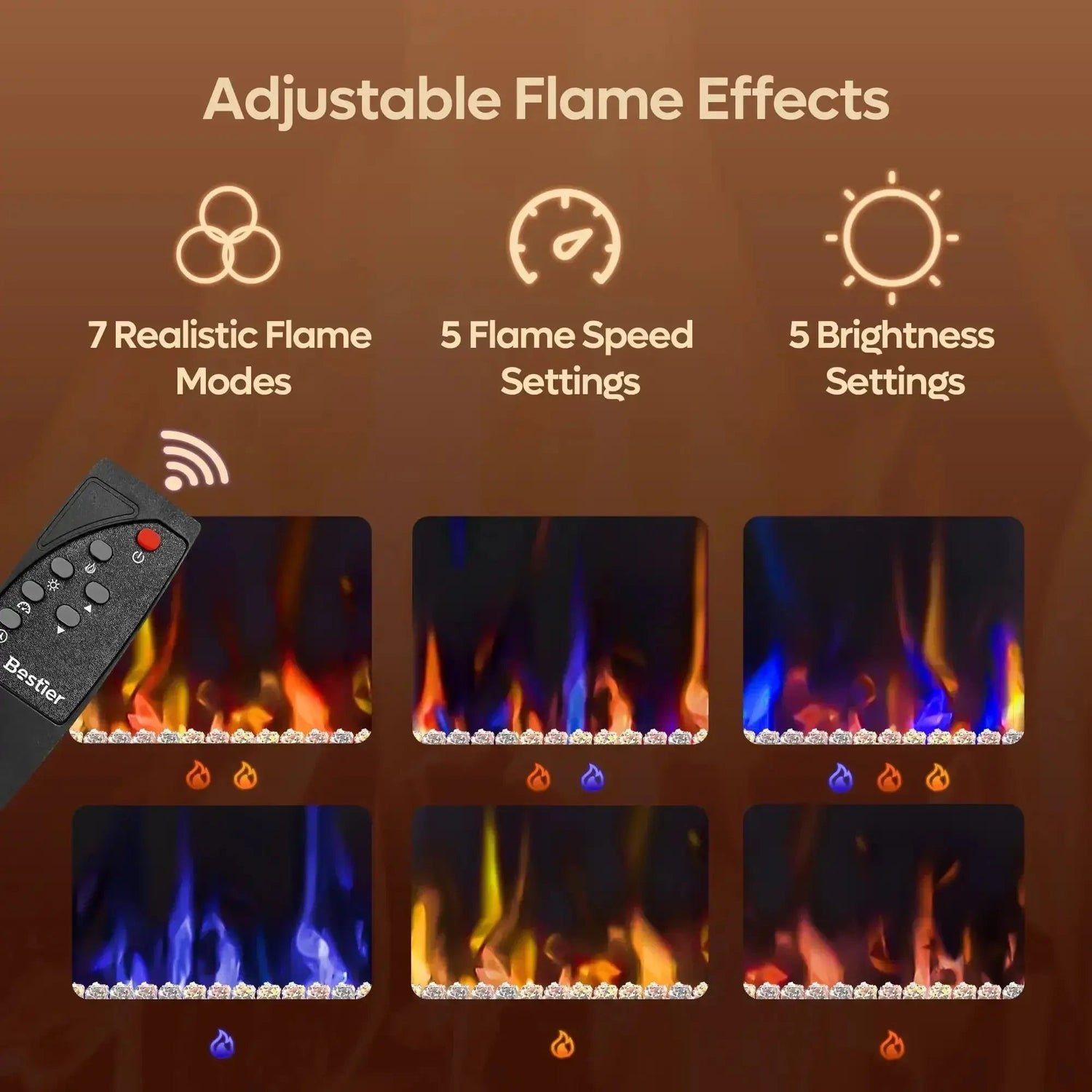 Modern Electric 7 Color LED Fireplace TV Stand for TVs up to 70", White Marble DSERS