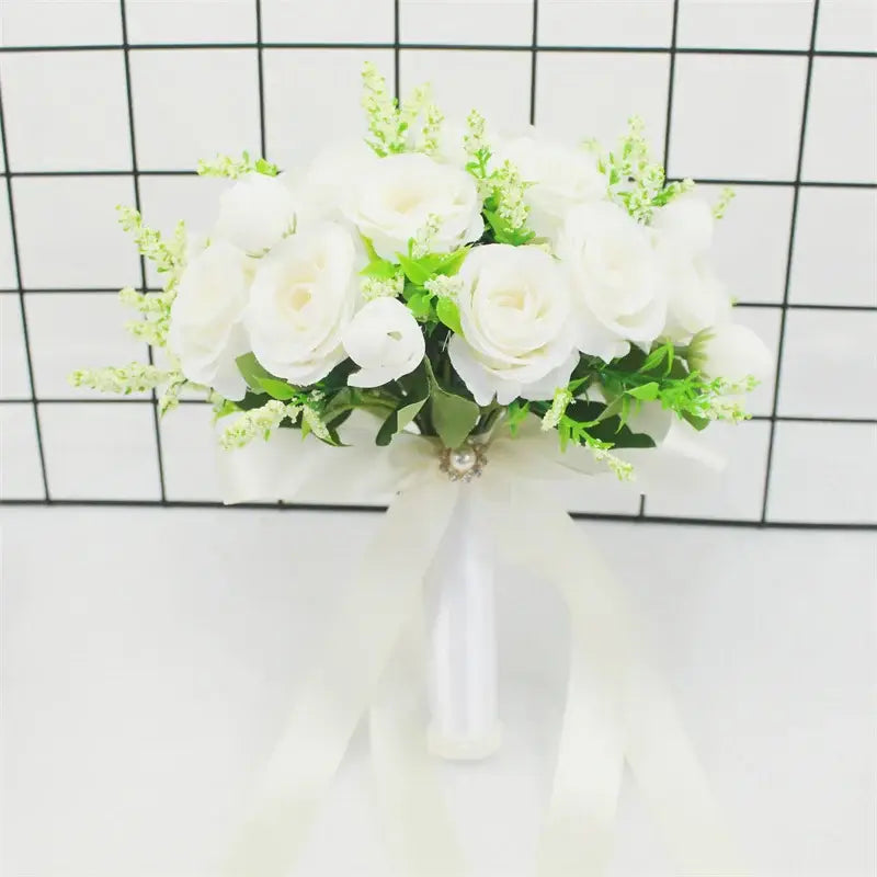 White Silk Flowers Wedding Bouquet