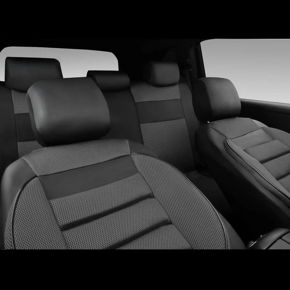3D Foam Back Support Leather Car Seat Covers Full Set Air Mesh Automotive Seat Covers All Season Fit SUV Sedan Van Airbag Compatible Elegant Black Gray by GiFiFY