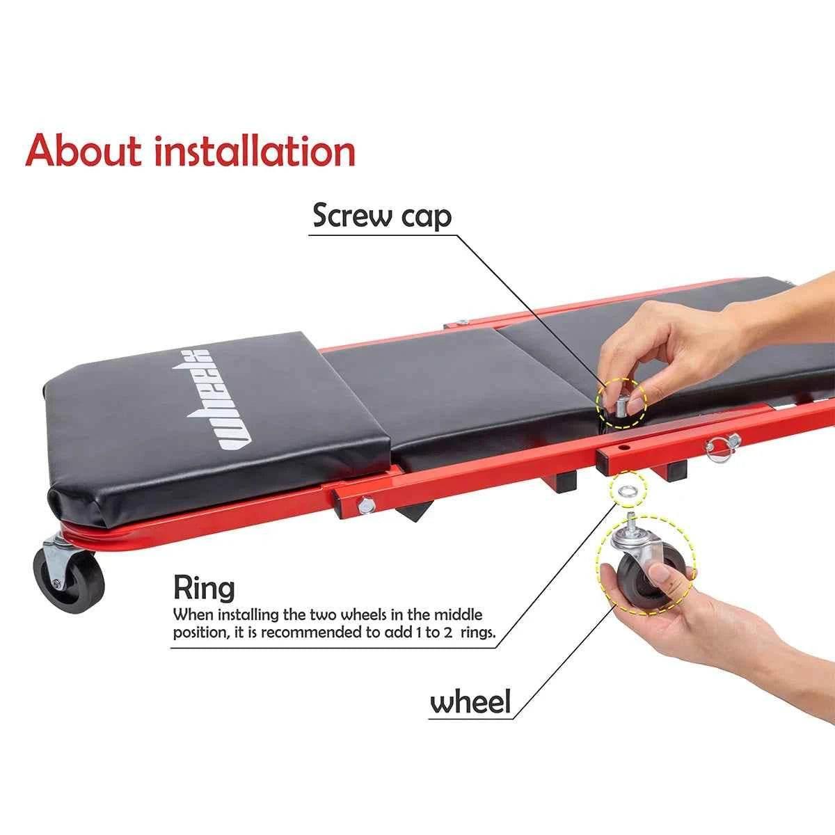3-in-1 Rolling Mechanic Creeper Z Seat, Foldable Garage Chair Lay Down Sit Lean Back, Under Car Shop Auto Repair, Red Black - GiFTiFY
