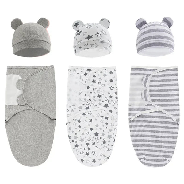 100% Organic Cotton Baby Swaddle Blanket Wrap Hat Set for Infant  Adjustable Newborn Swaddle Baby Swaddle for 0-3 Month
