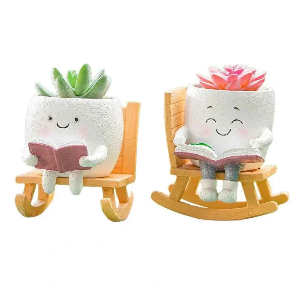Funny Flower Pot Teacher Appreciation Gift Cute Chair Flower Pot Smile Face Planter Set for Indoor Outdoor Plants