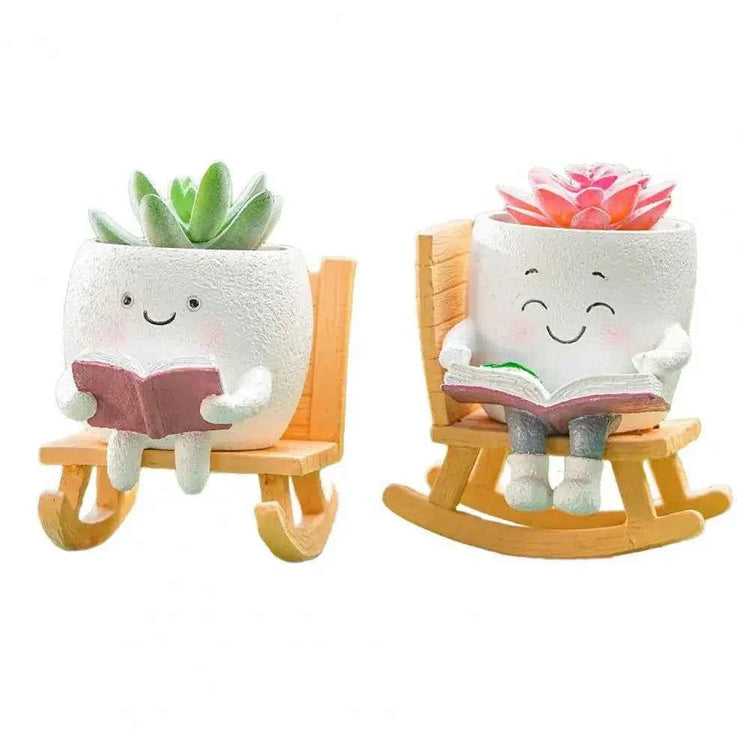 Funny Flower Pot Teacher Appreciation Gift Cute Chair Flower Pot Smile Face Planter Set for Indoor Outdoor Plants