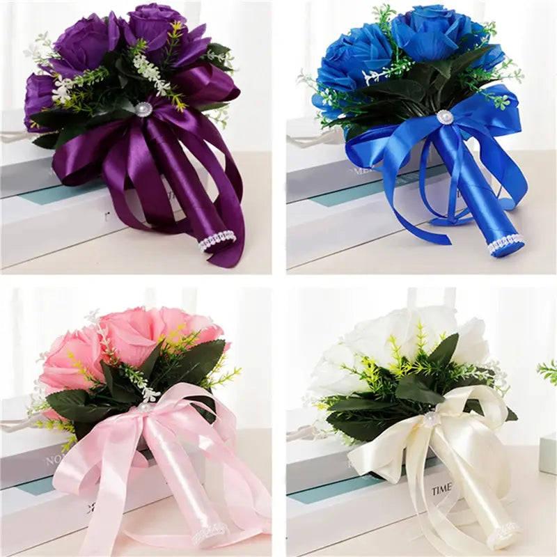 White Rose Wedding Bouquet Artificial Silk Rose